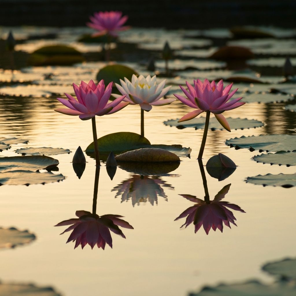 Serene lotus pond at dawn