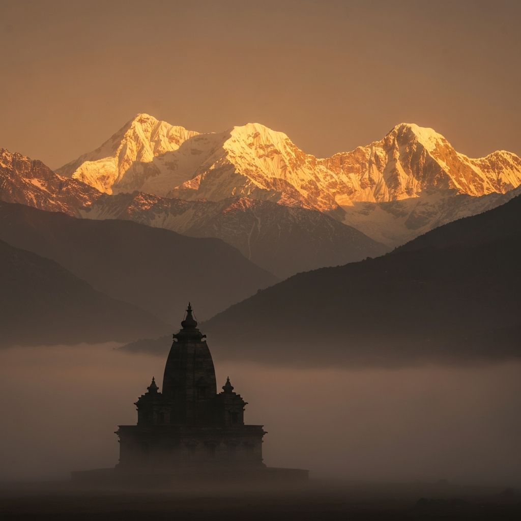 Serene Himalayan landscape representing the peace found through Vedanta